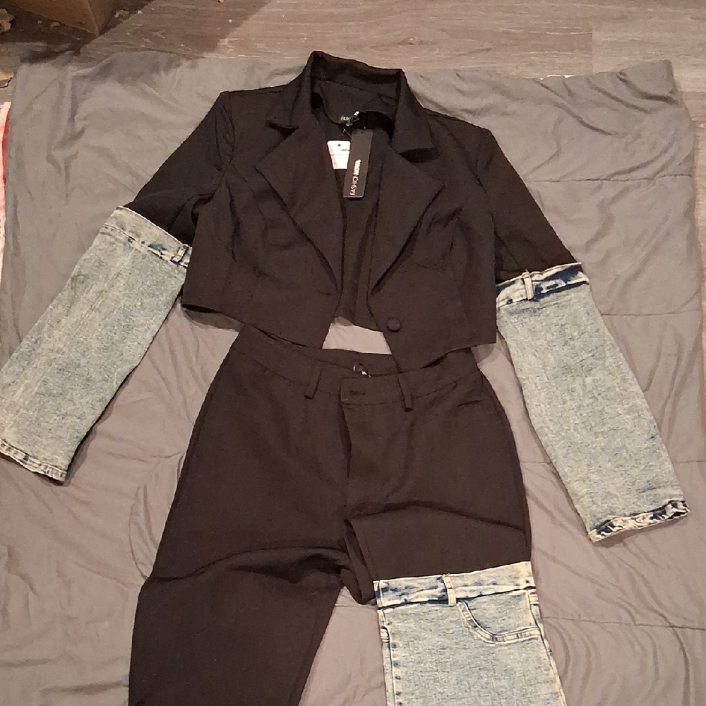 Fashion Nova Black and Denim Contrast Pantsuit